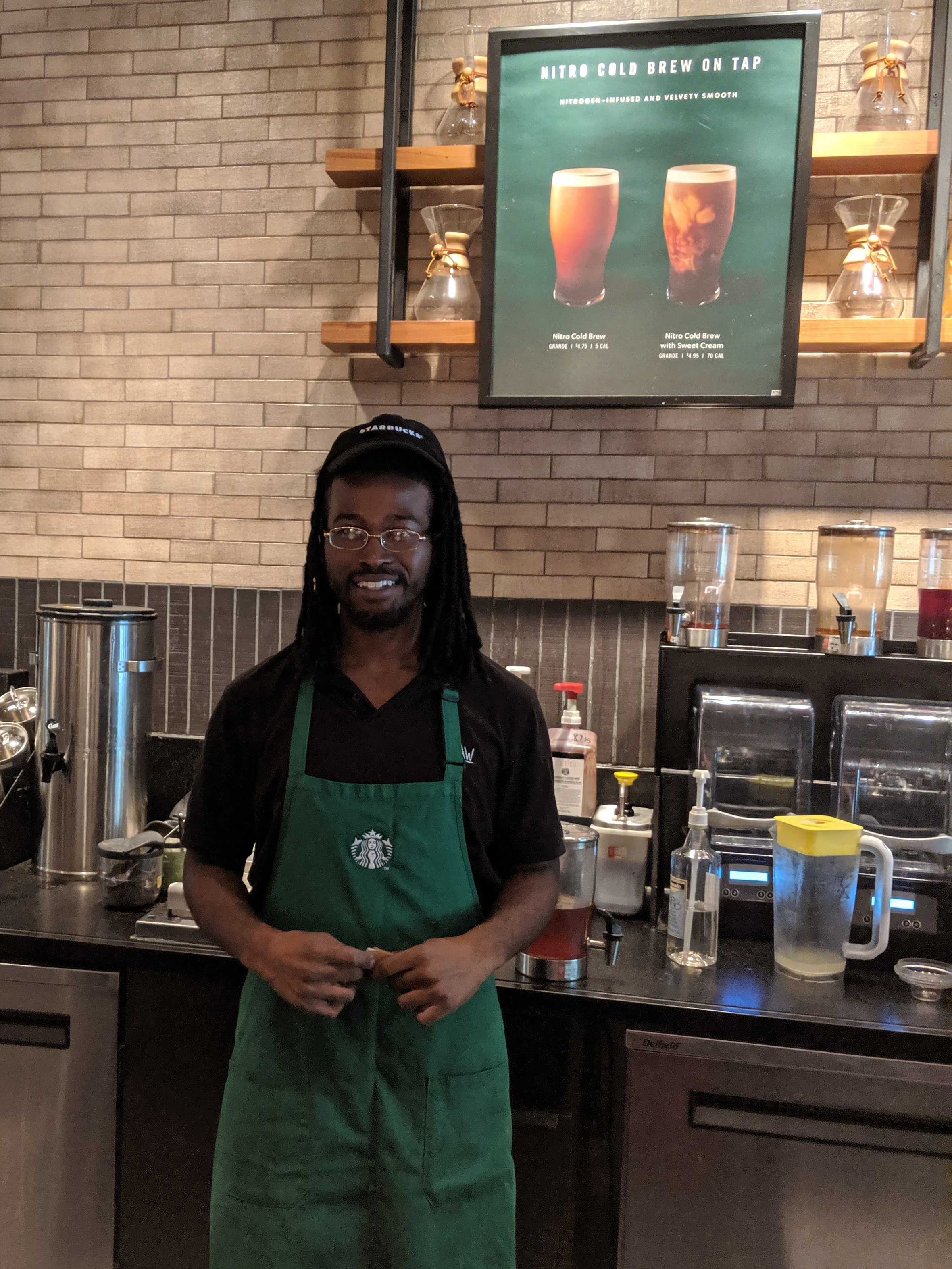 Juan Ferguson, Starbucks employee in D.C. who takes classes at Arizona State University.