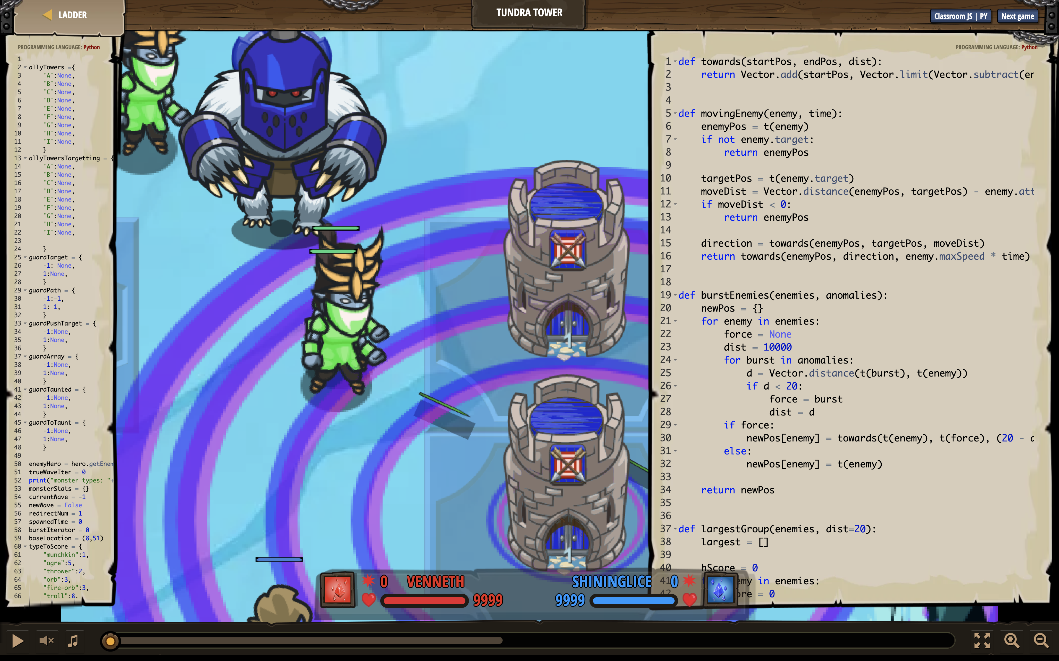 Venneth defeats three-time champion Shininglice. (credit: CodeCombat)
