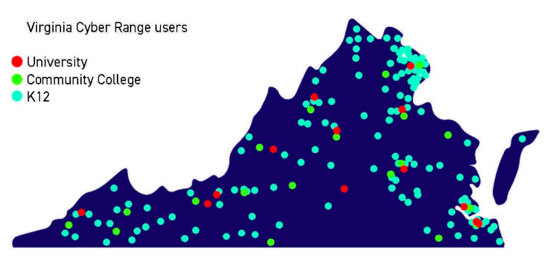 Educators and students using the Virginia Cyber Range for hands-on cybersecurity training. Source: Virginia Tech