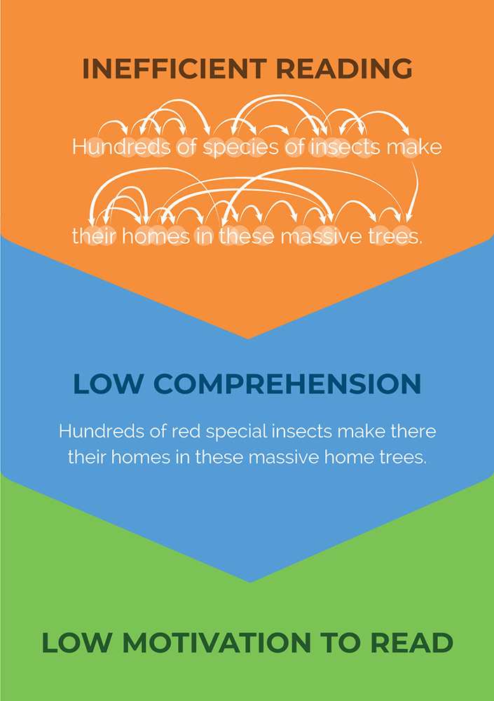 Inefficient reading habits lead to difficulties with both comprehension and motivation. Source: Reading Plus.