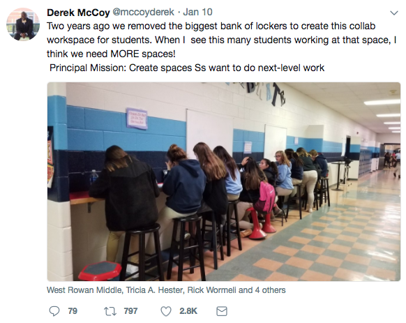 Tweet from Derek McCoy, principal at West Rowan Middle School in North Carolina