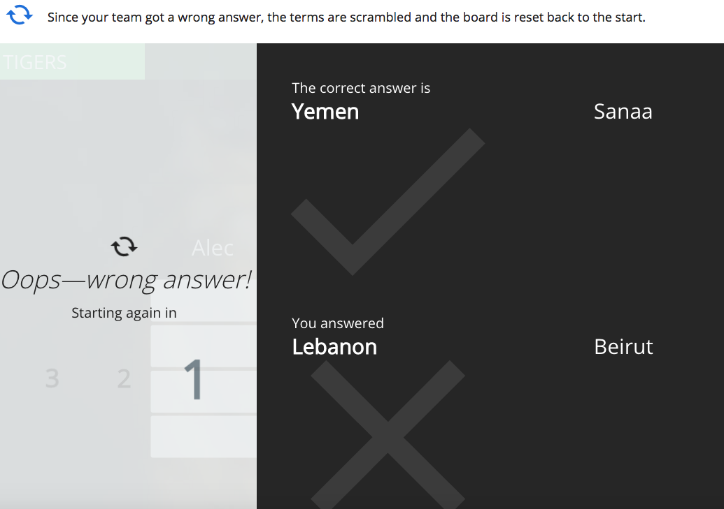 In an effort to prioritize accuracy over alacrity, the game forces students to wait to reenter the game after a wrong answer and undoes their eliminated choices, making it harder to guess.
