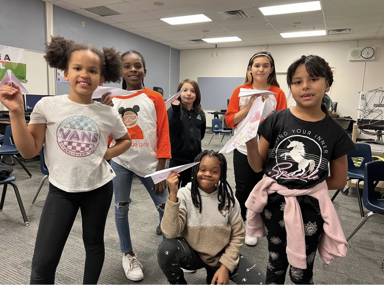 Techbridge Girls celebrate National Paper Airplane Day by designing their own paper planes and learning lessons on aerodynamics. Photo courtesy of Techbridge Girls.