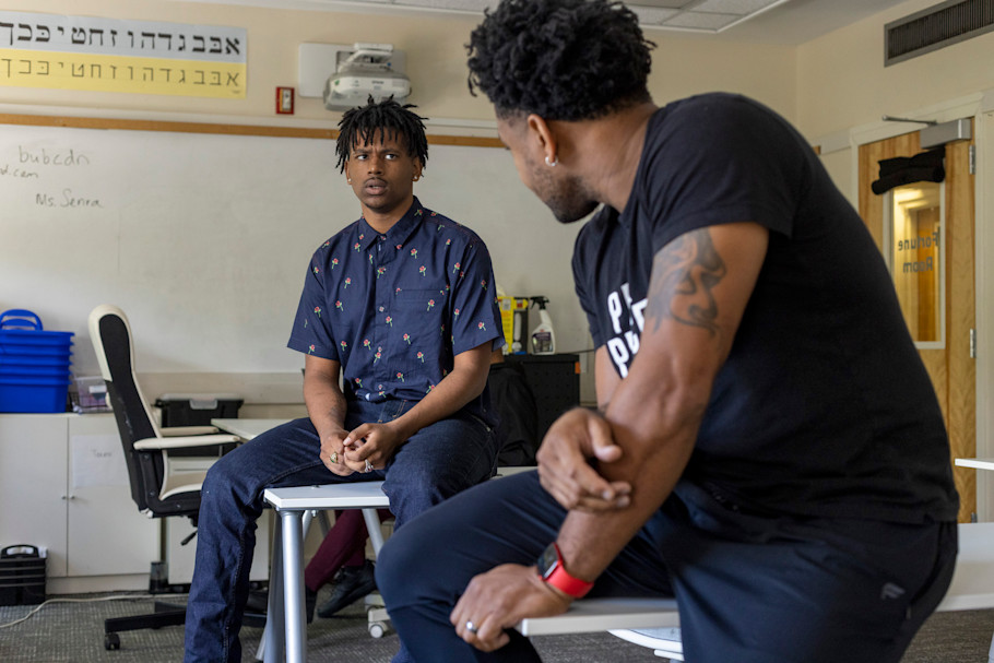 Vernell Cheneau III at his high school in New Orleans. Photo by L. Kasimu Harris for EdSurge.
