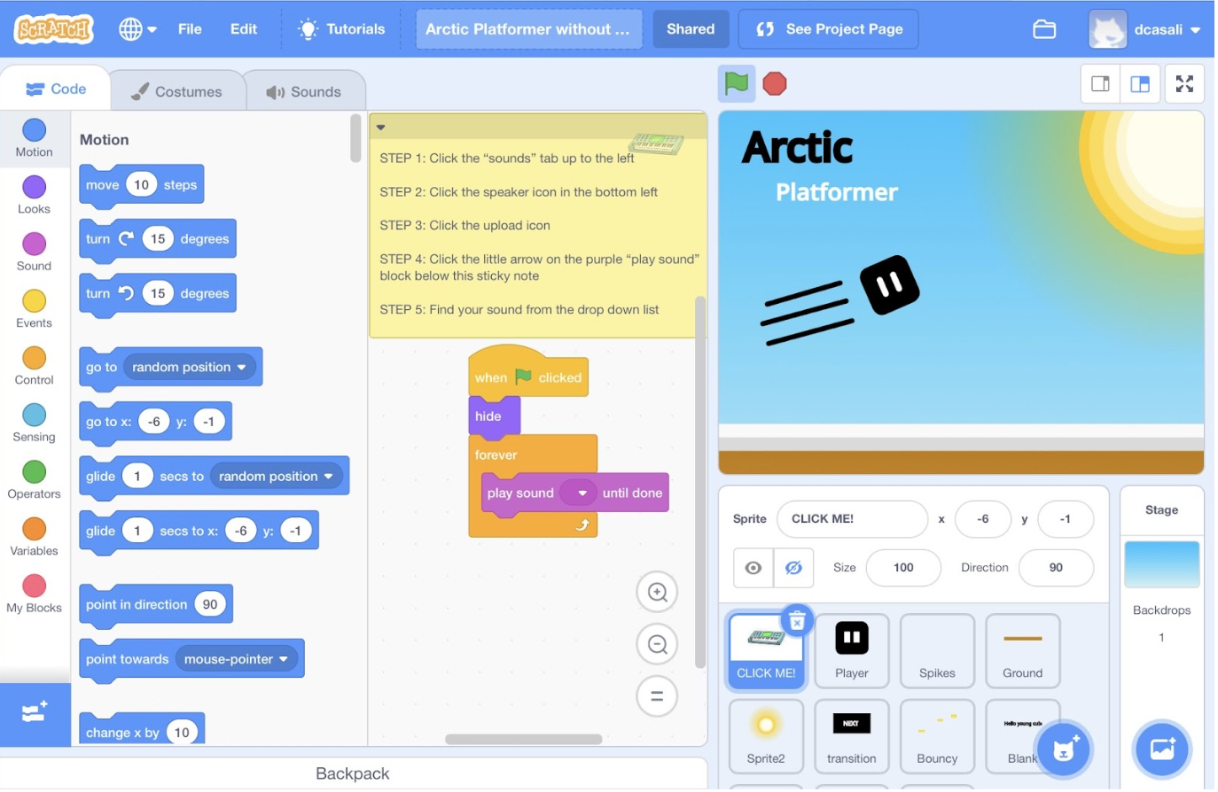 A Scratch game where students add the score. Photo courtesy of David Casali.