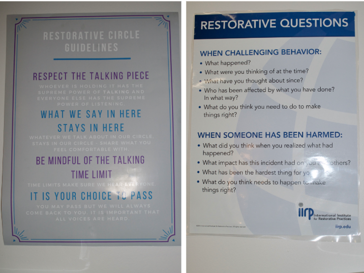 Posters hanging in the RJ classroom at Austin Achieve's middle school. (Image credit: Alex Sigillo)