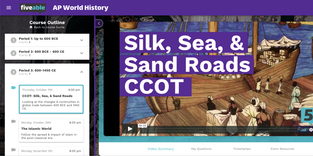 Screenshot of AP World History review session on Fiveable. (Image credit: Amanda DoAmaral)