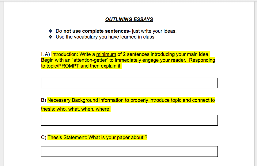 Click here to see a basic writing organization doc used by intermediate ELL students.