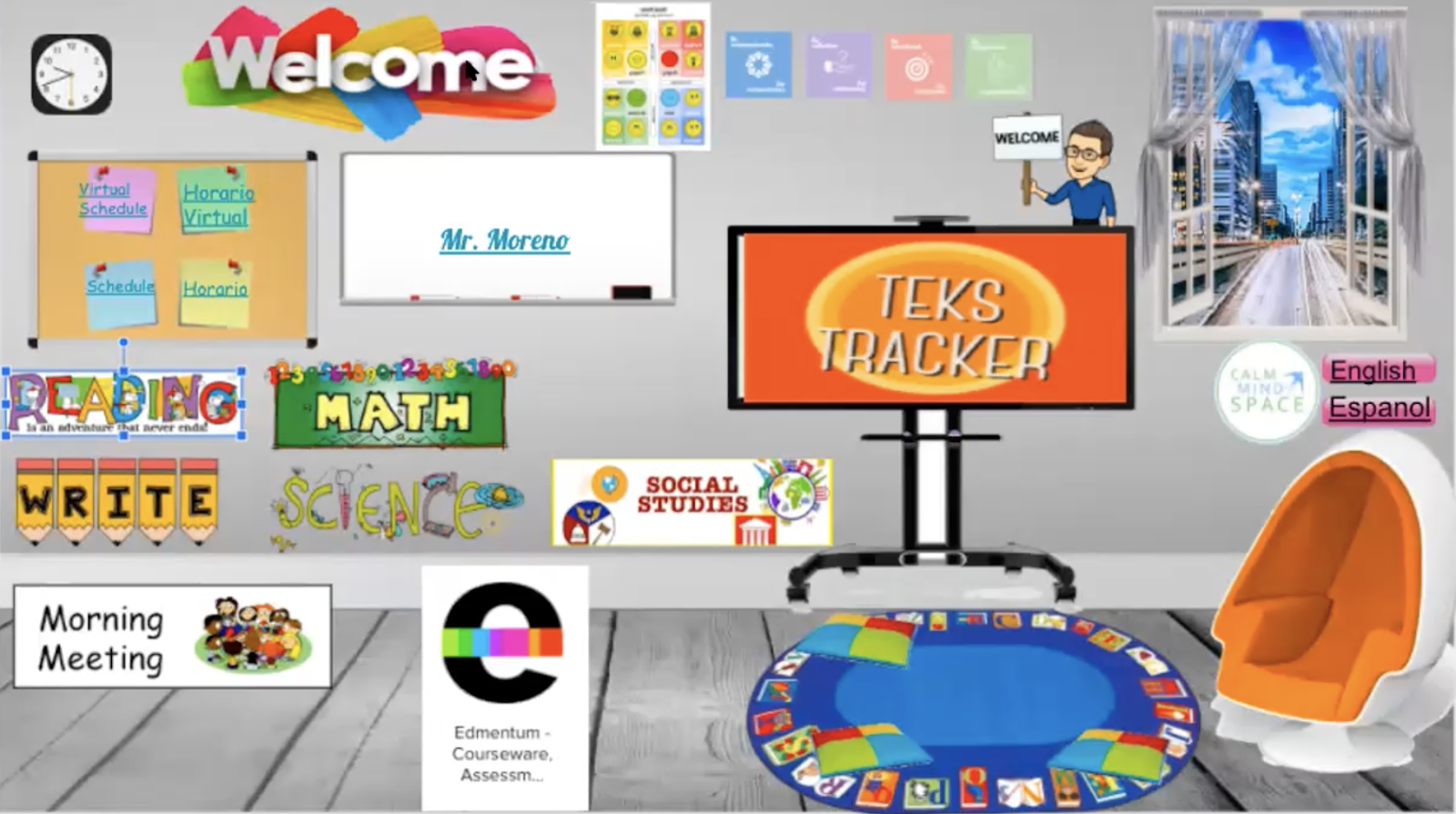 Third and fourth grade bilingual teacher Juan Moreno's virtual classroom made on Google Slides houses important links and agendas for students in one place. (Courtesy: Juan Moreno)