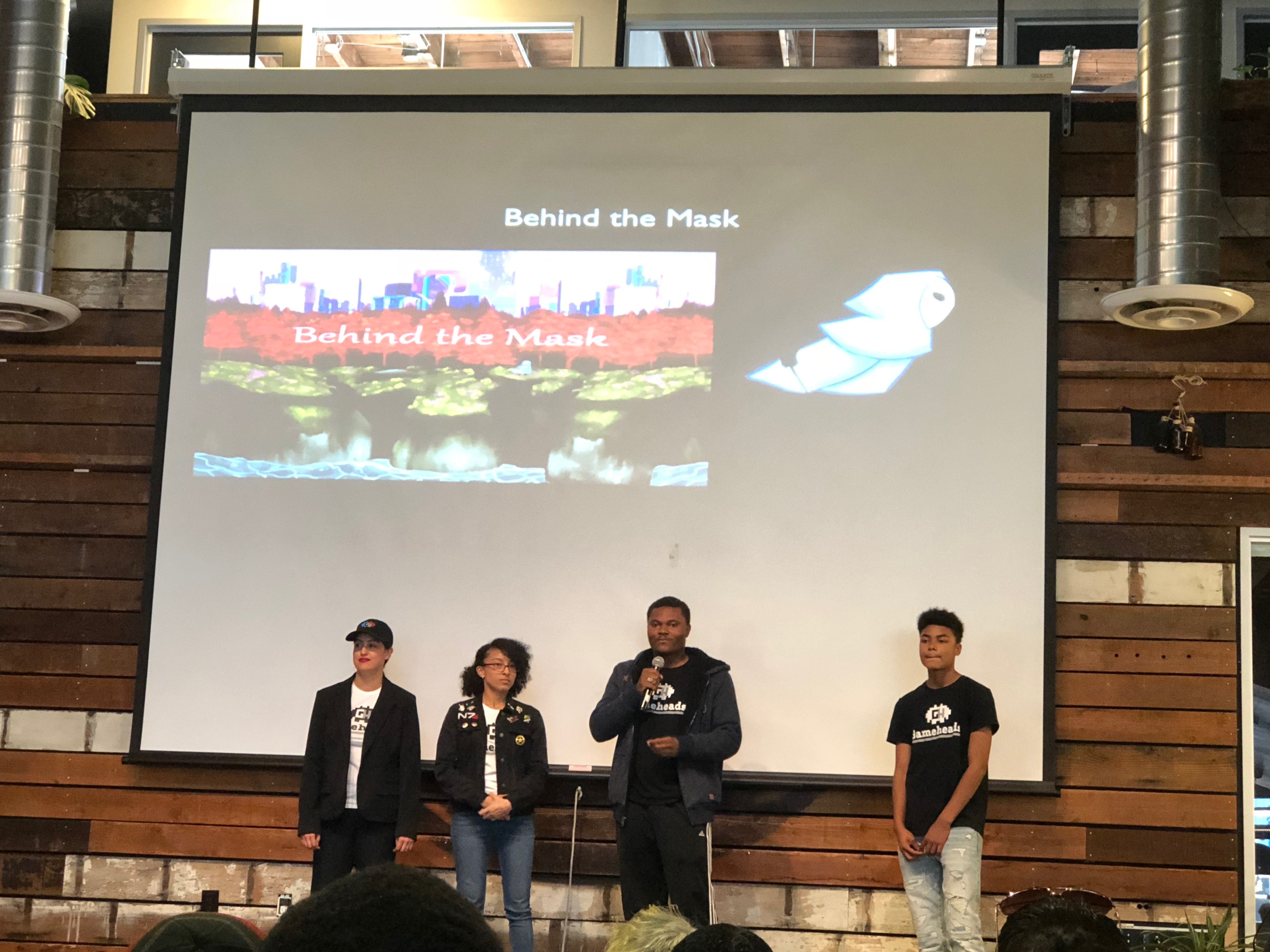 The creators of Behind the Mask present their video game. Photo Credit: Tina Nazerian