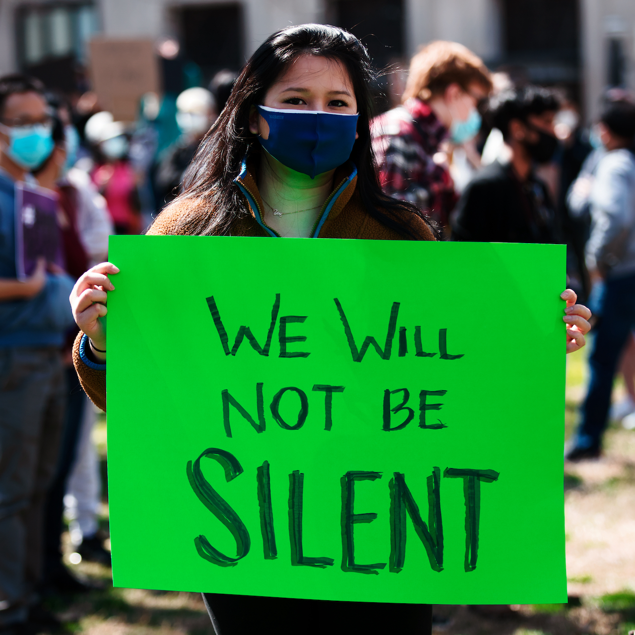 After the anti-Asian spa shootings in Atlanta, Asian Americans and supporters rallied in Washington, D.C., on March 21, 2021. Photo by Johnny Silvercloud / Shutterstock.