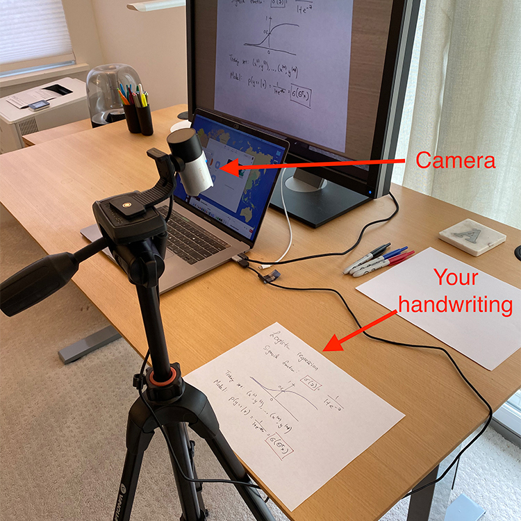 Andrew Ng teaching from home paper webcam setup
