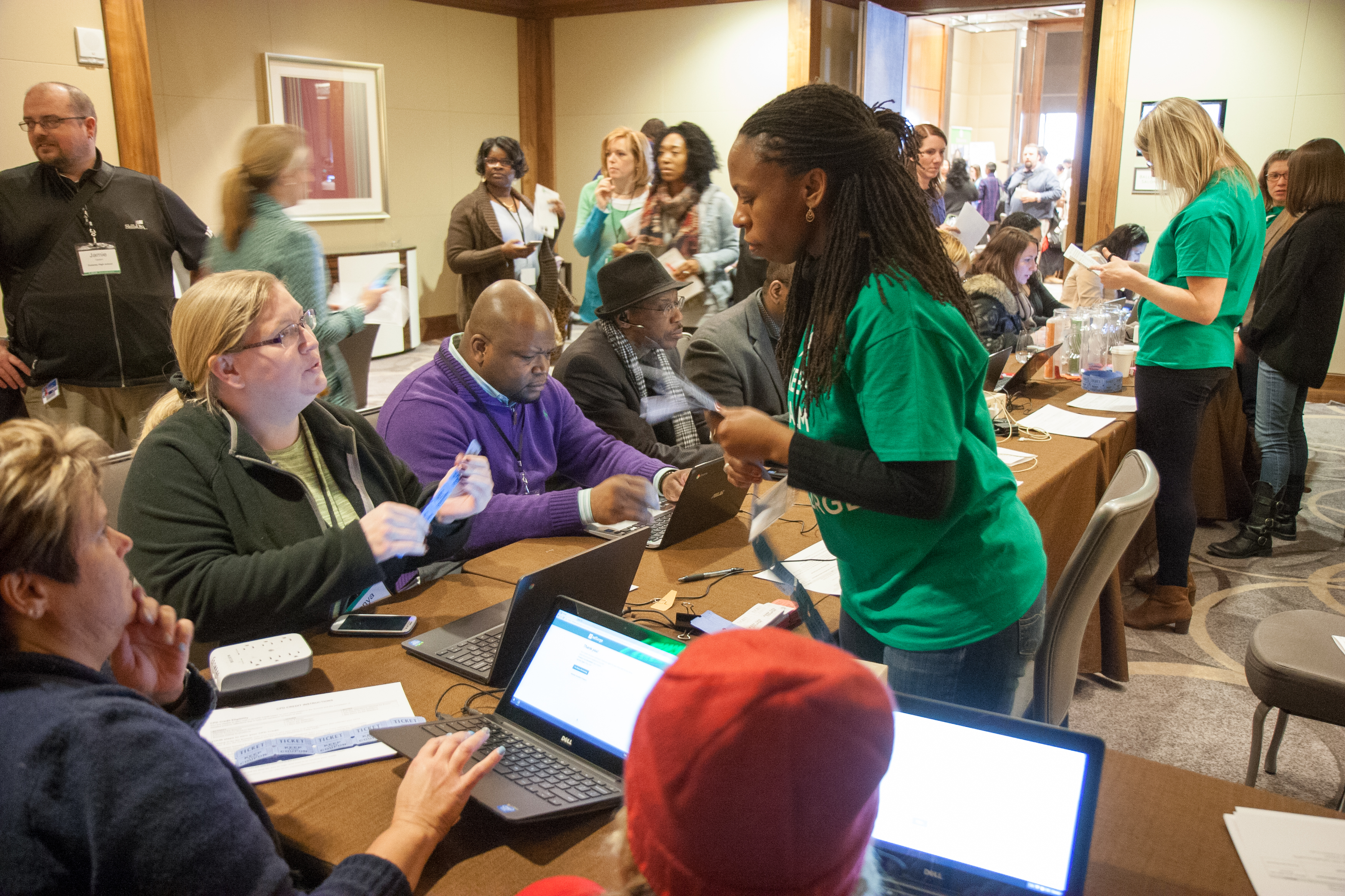Reviews were shared with energy and thoughtfulness at the EdSurge station.