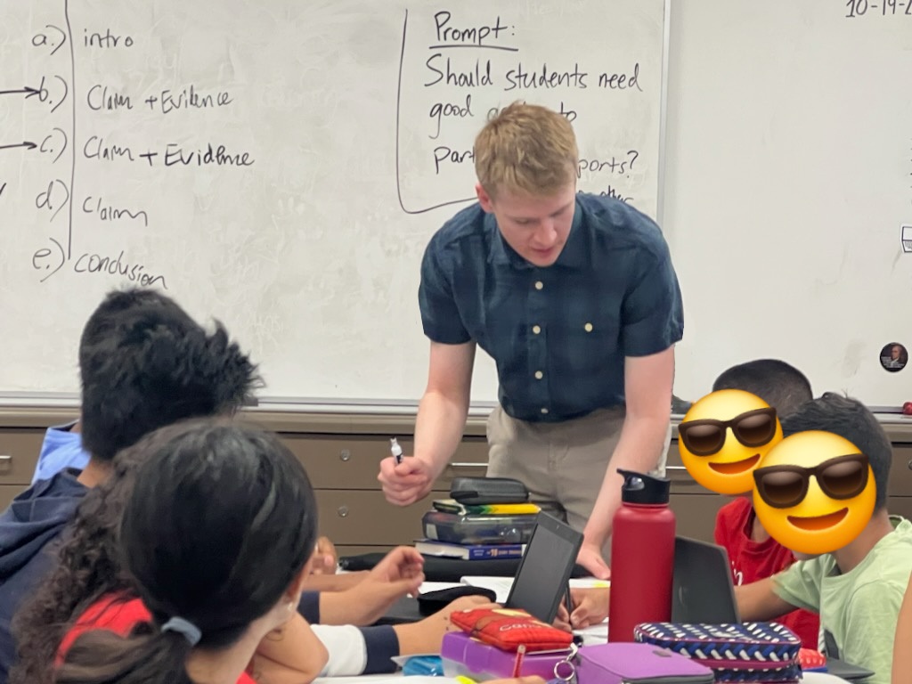 Zachary Farley's teacher preparation program allows him to be a resident in a sixth grade classroom (seen here) for the entire 2023-24 school year. Photo courtesy of Farley.