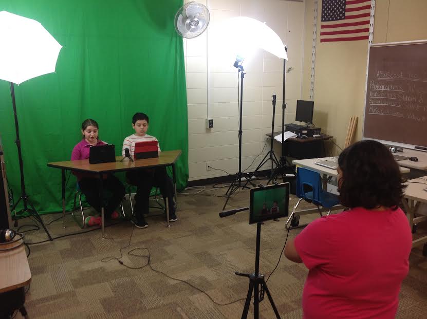 The “Newcast Directors” lead groups of their peers as they produce video newscast announcements. (Laura Busch)