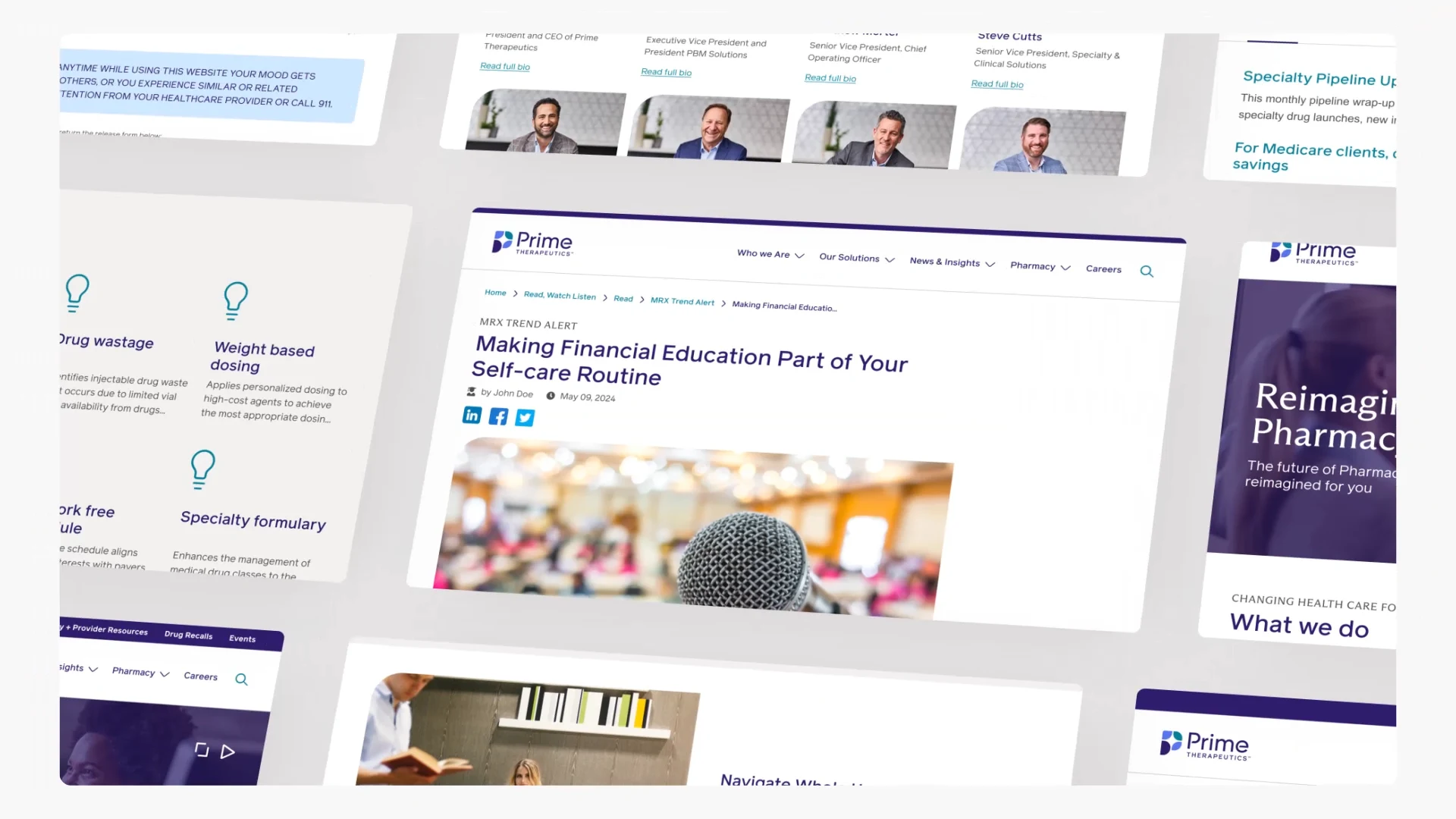 Screenshots of the Prime Therapeutics website, developed by ArcTouch