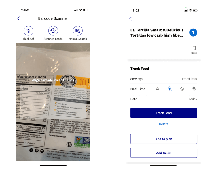 WW app barcode scanner to track food