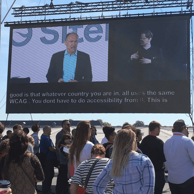 Tim Berners-Lee presents at a GAAD event in Denmark in 2017