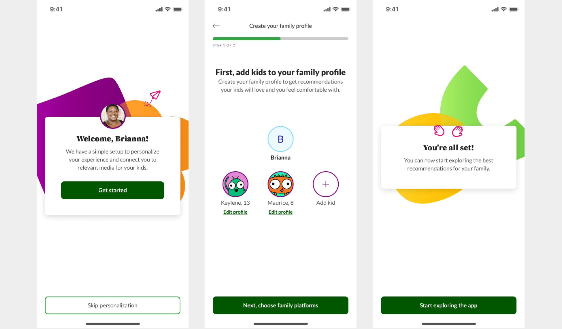 family profile in the Common Sense Media app