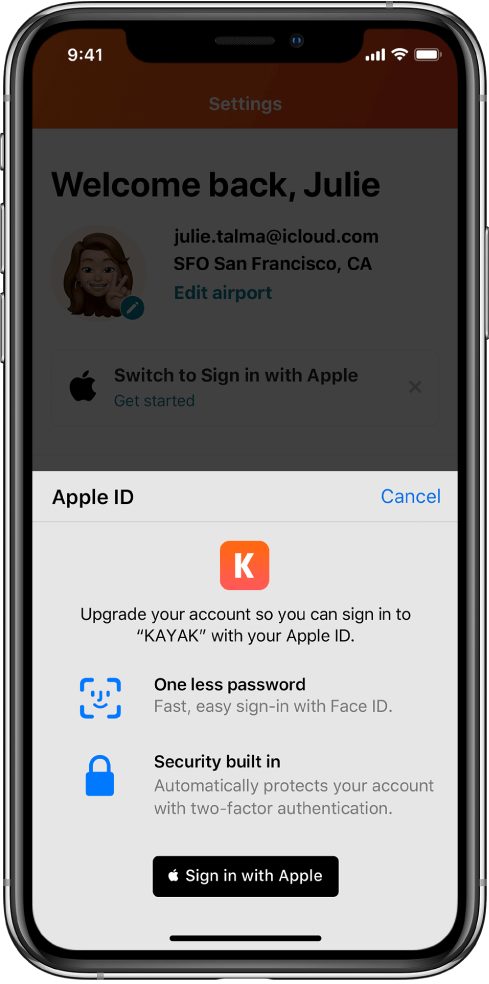 Sign In with Apple example with Kayak app