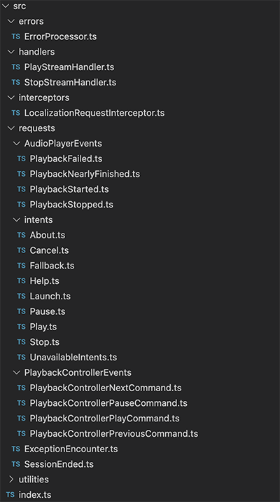 Suggested file structure for an Alexa Skill development project