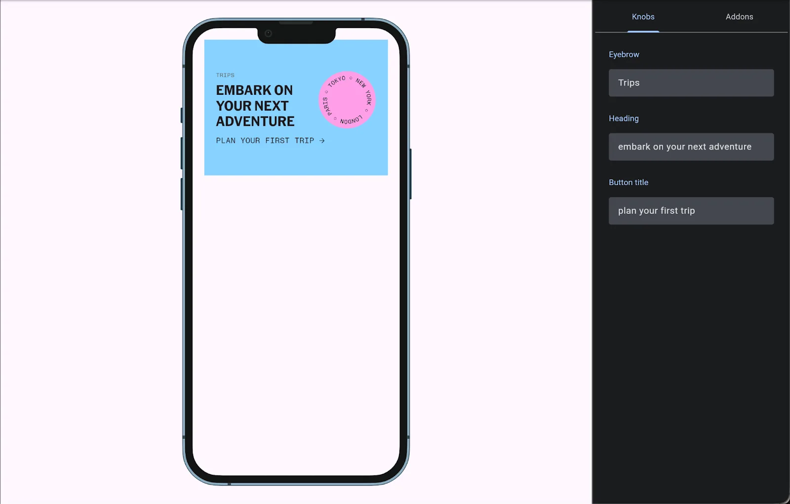 Screenshot showcasing Widgetbook's component preview enabling state changes in real time.