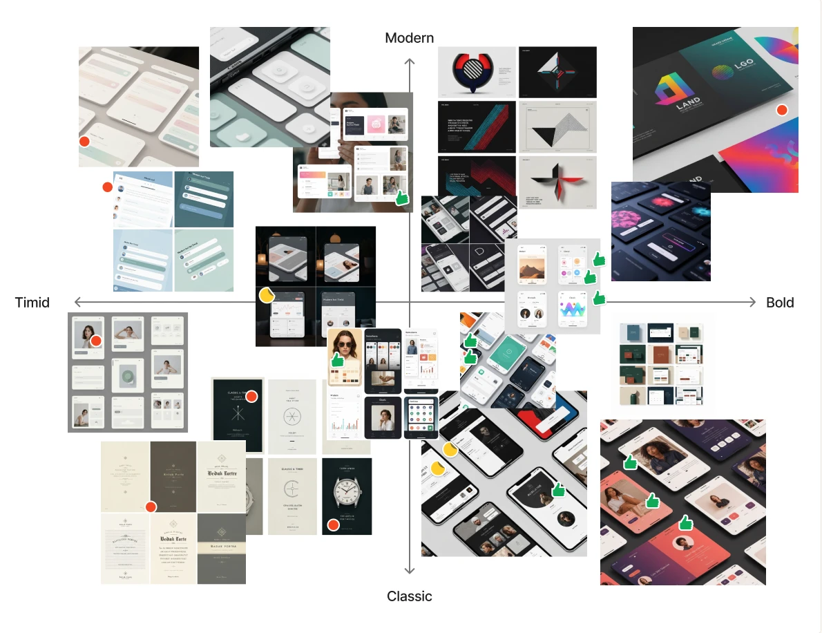 Screenshot of a mood board exercise to capture feedback on the visual direction of an app.