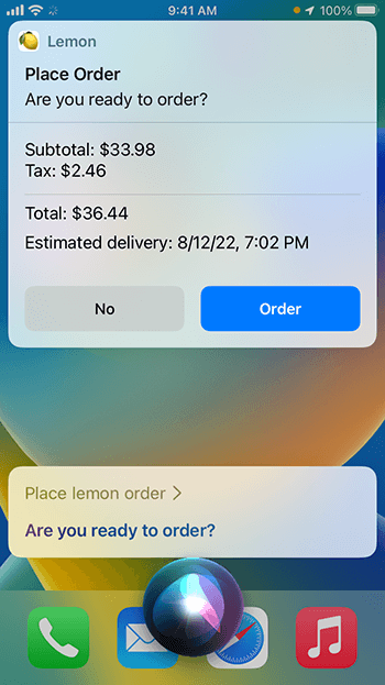 example of an iOS App Intent with a custom view