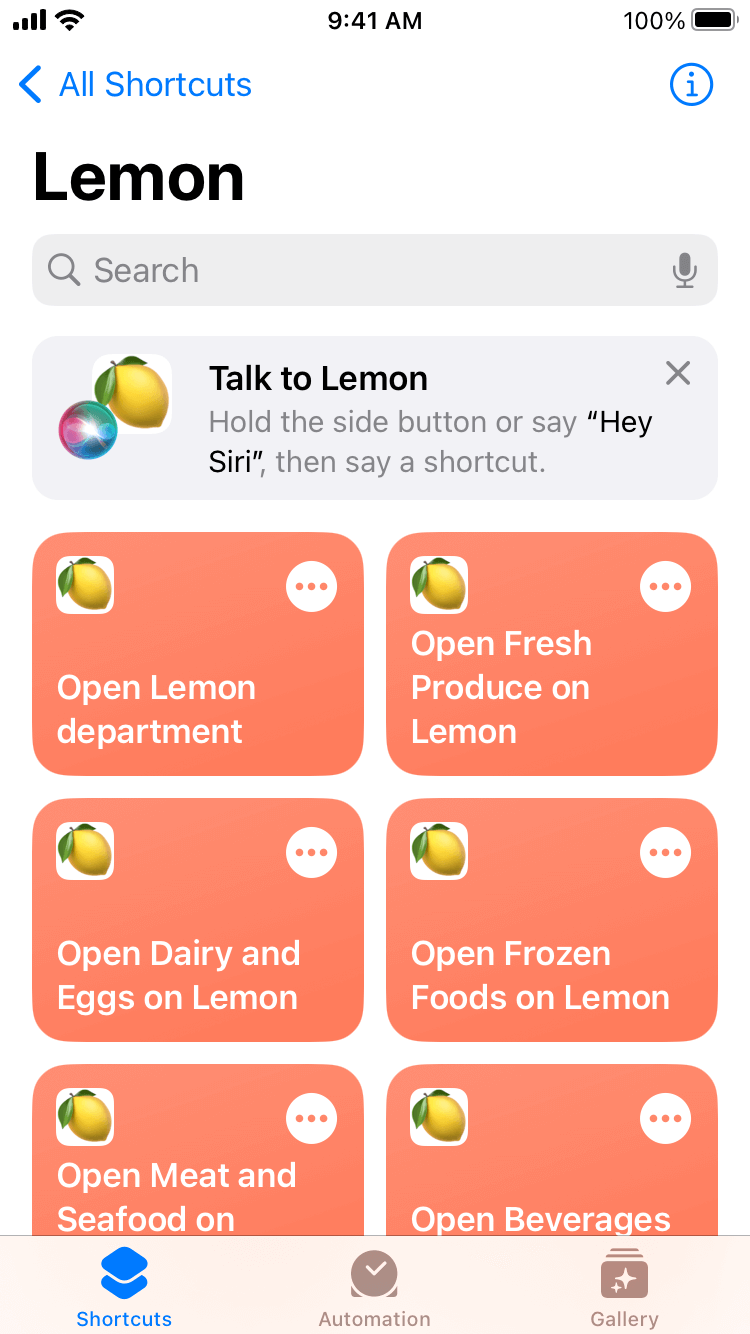 example App Shortcuts in the Shortcuts app