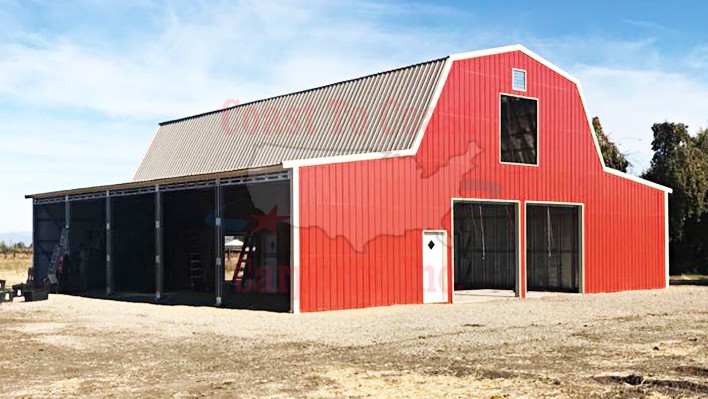 28x45x12 Gambrel Barn w/ 2) 12x45x10 Lean To's Attached