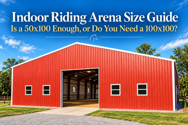 Indoor Riding Arena Size Guide – 50x100 vs 100x100 – Featured Banner