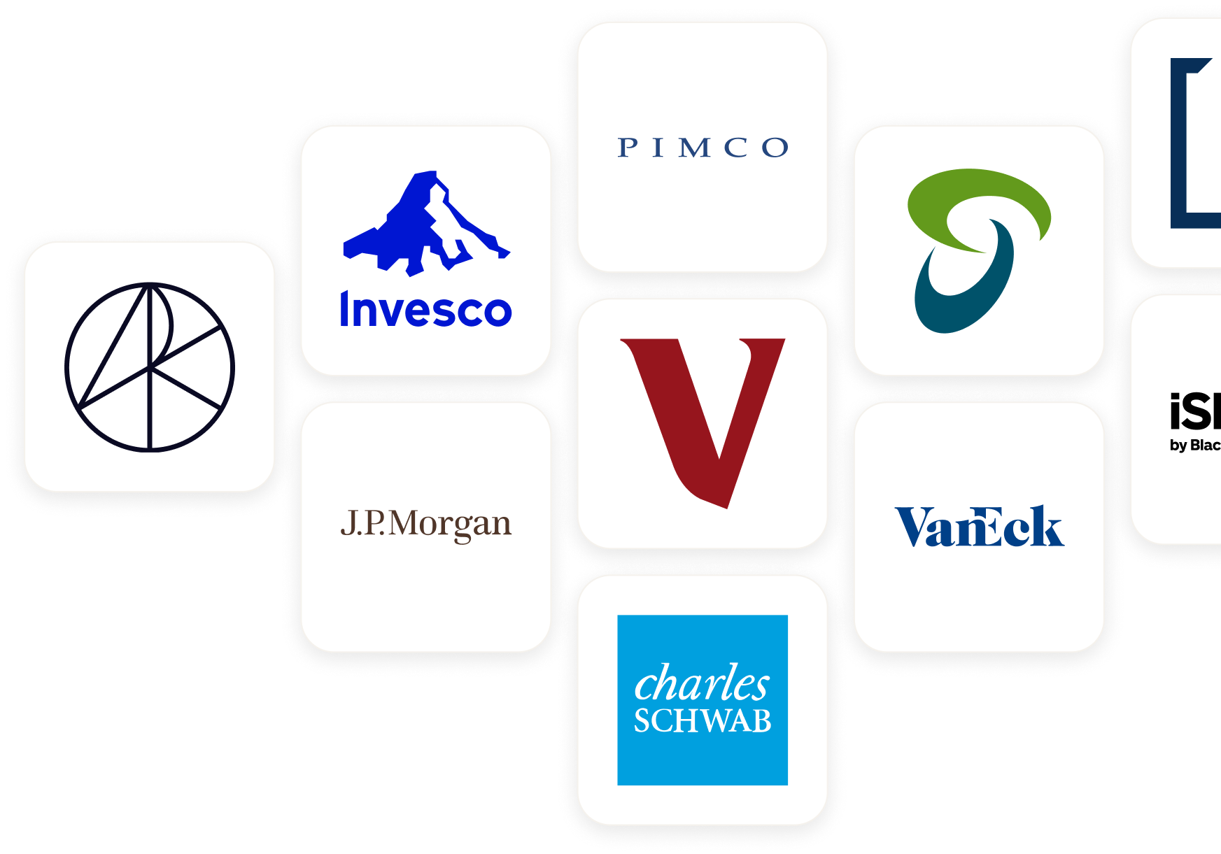 Cluster of US exchange-traded fund (ETF) logos.