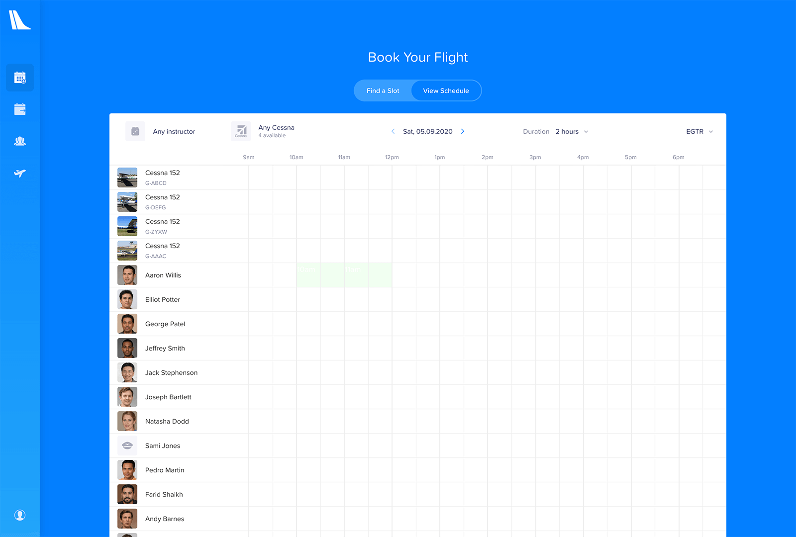 Tailplane Booking Calendar
