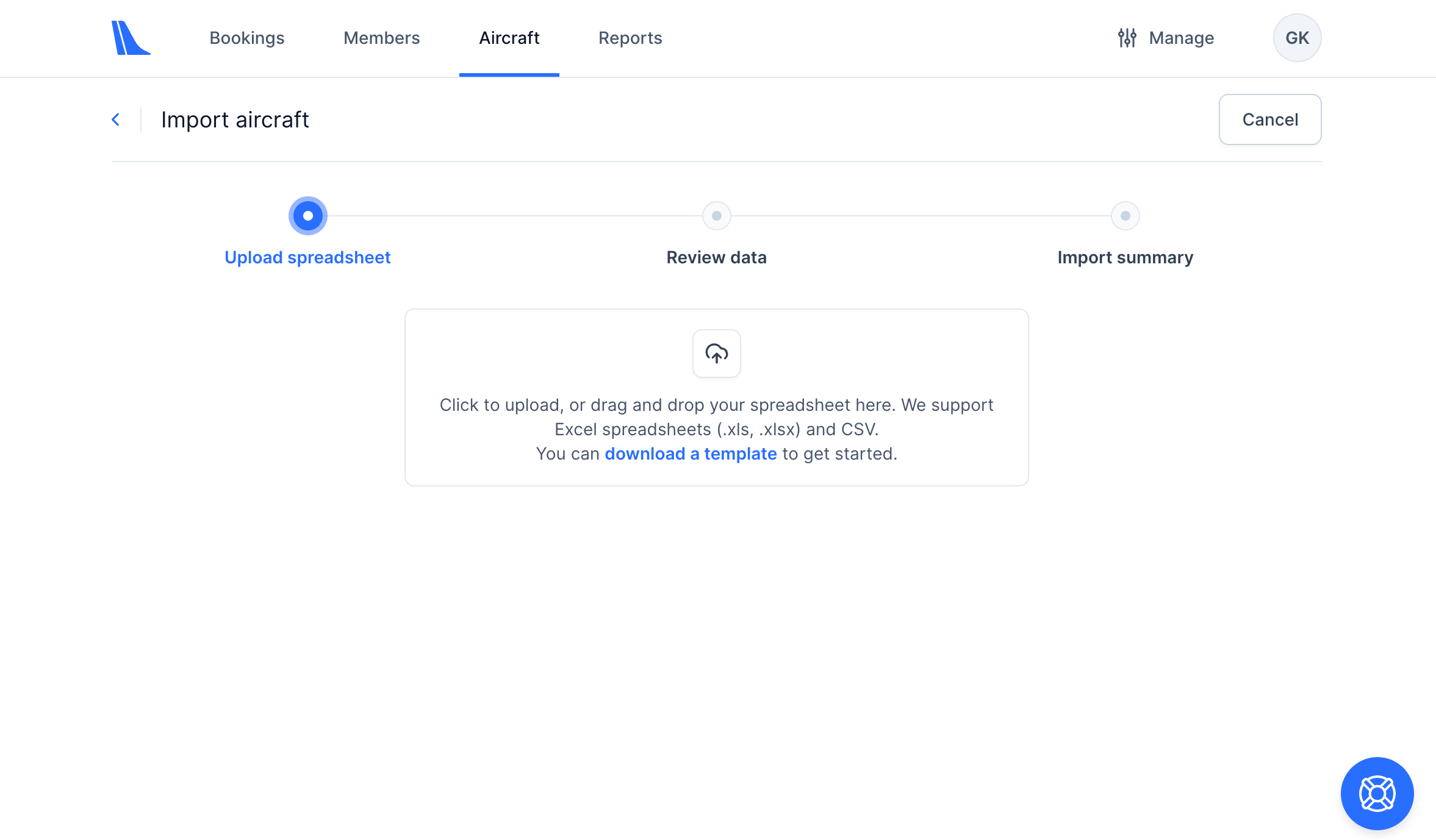 Tailplane platform Excel fleet import screenshot