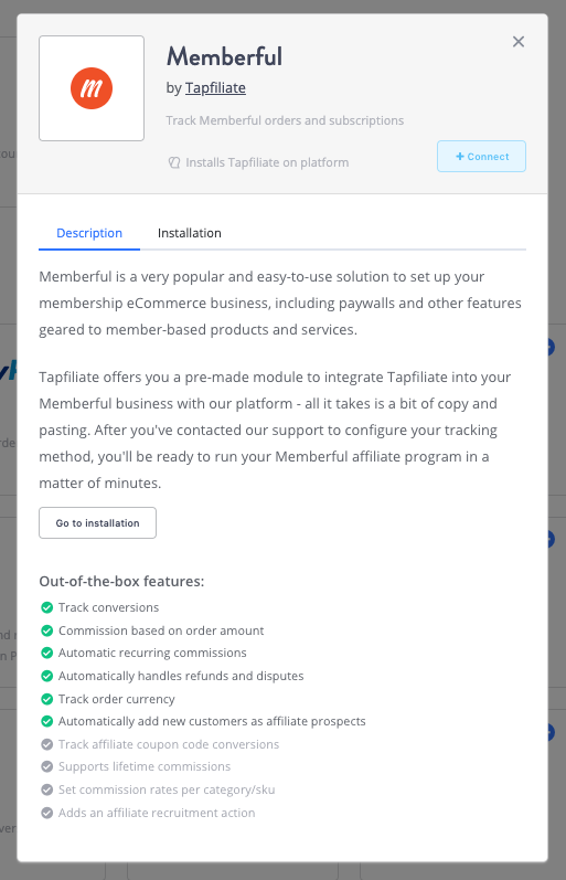 Membeful in Integrations page