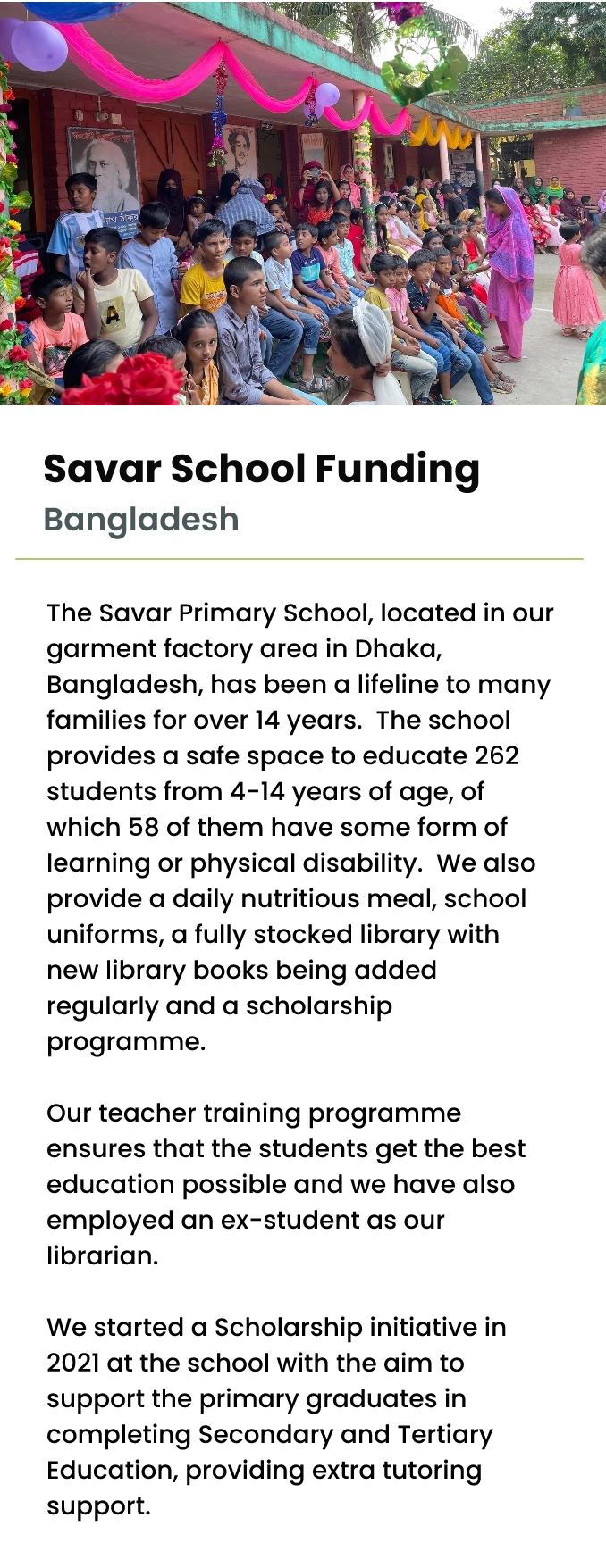 Savar School Funding