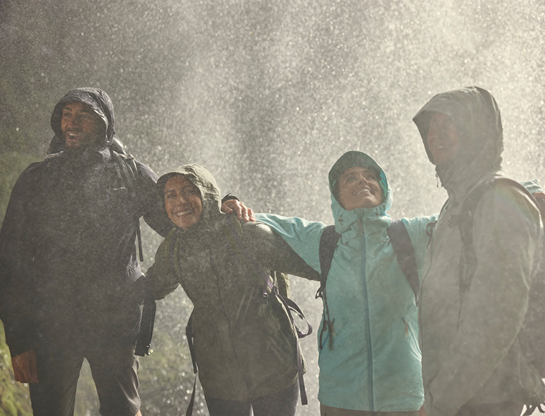 Waterproof, breathable and windproof with taped seams. 