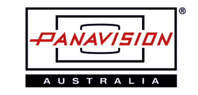 Panavision Australia logo featuring the word "Panavision" in red stylized text within a black rectangle, above the word "Australia" in white letters on a black background.