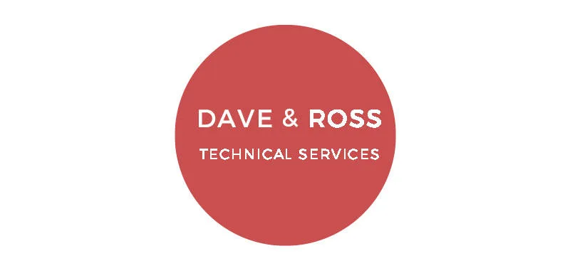 Red circle with the text "DAVE &amp; ROSS" in bold white letters above "TECHNICAL SERVICES" in smaller white letters, centered on a plain white background.