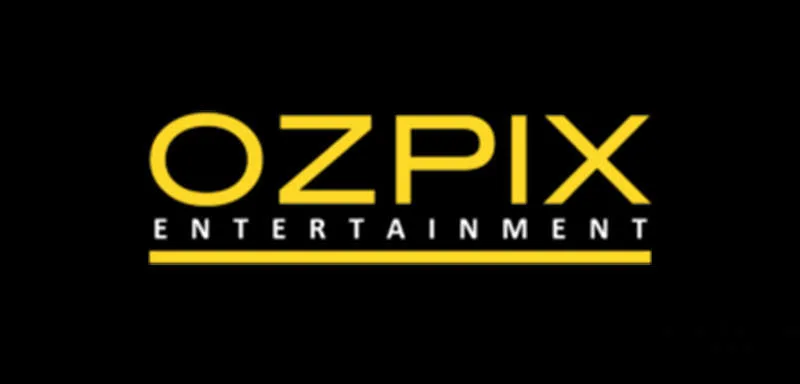The image displays the "OZPIX ENTERTAINMENT" logo in bold yellow capital letters on a black background, with a yellow horizontal line beneath the text.