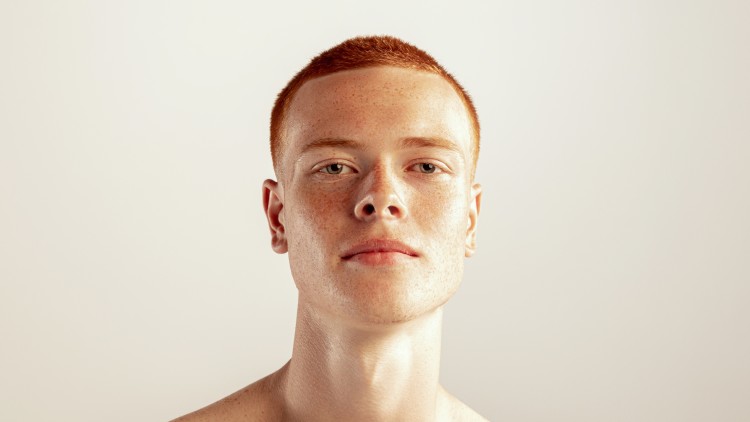Red head male with clear glowy skin