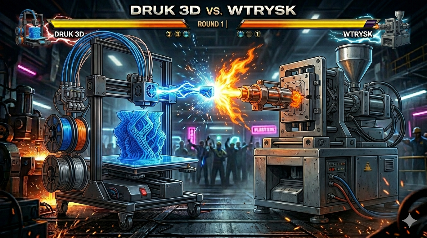 Przemysłowy druk 3D kontra wtrysk – porównanie kosztów, czasu i jakości