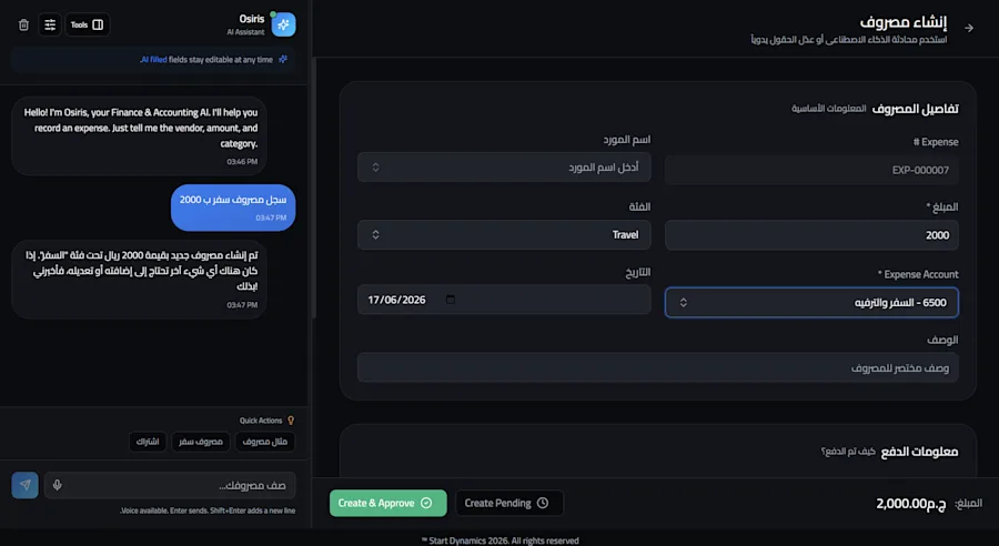 أوزوريس · رصد المصروفات