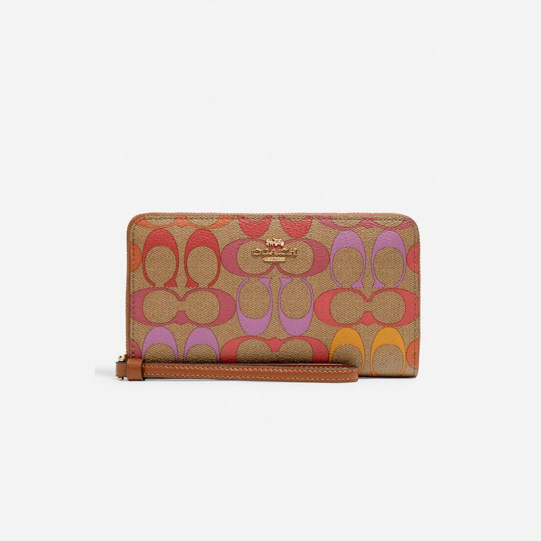 Coach Large Phone Wallet In Rainbow Signature Canvas