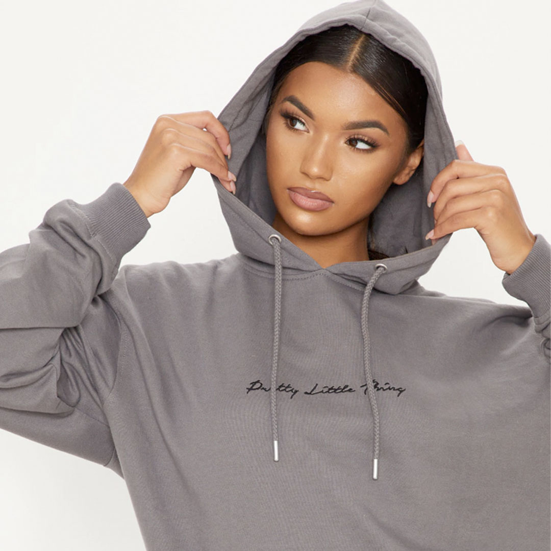 Charcoal Embroidered Oversized Hoodie