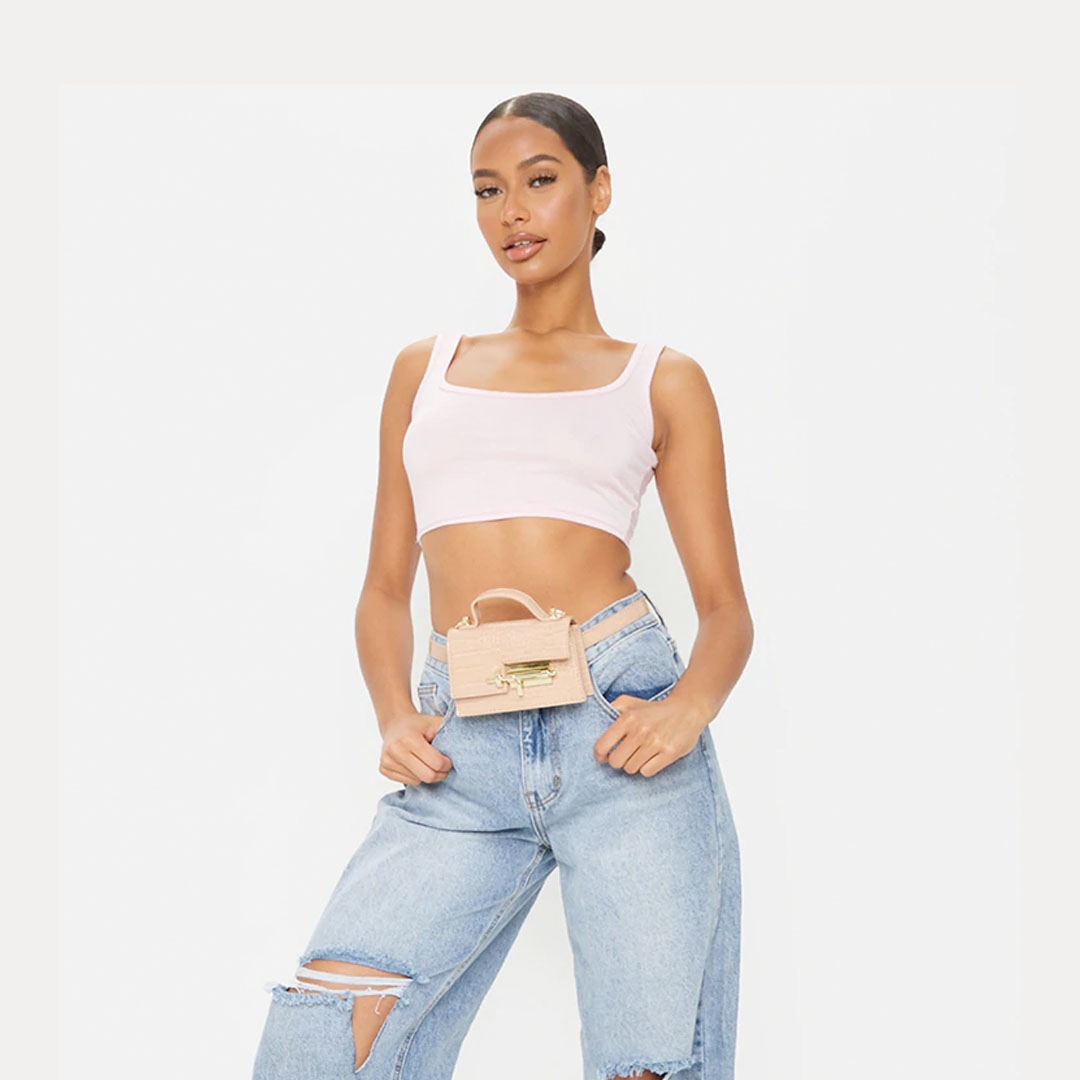Basic Baby Pink Scoop Neck Crop Top