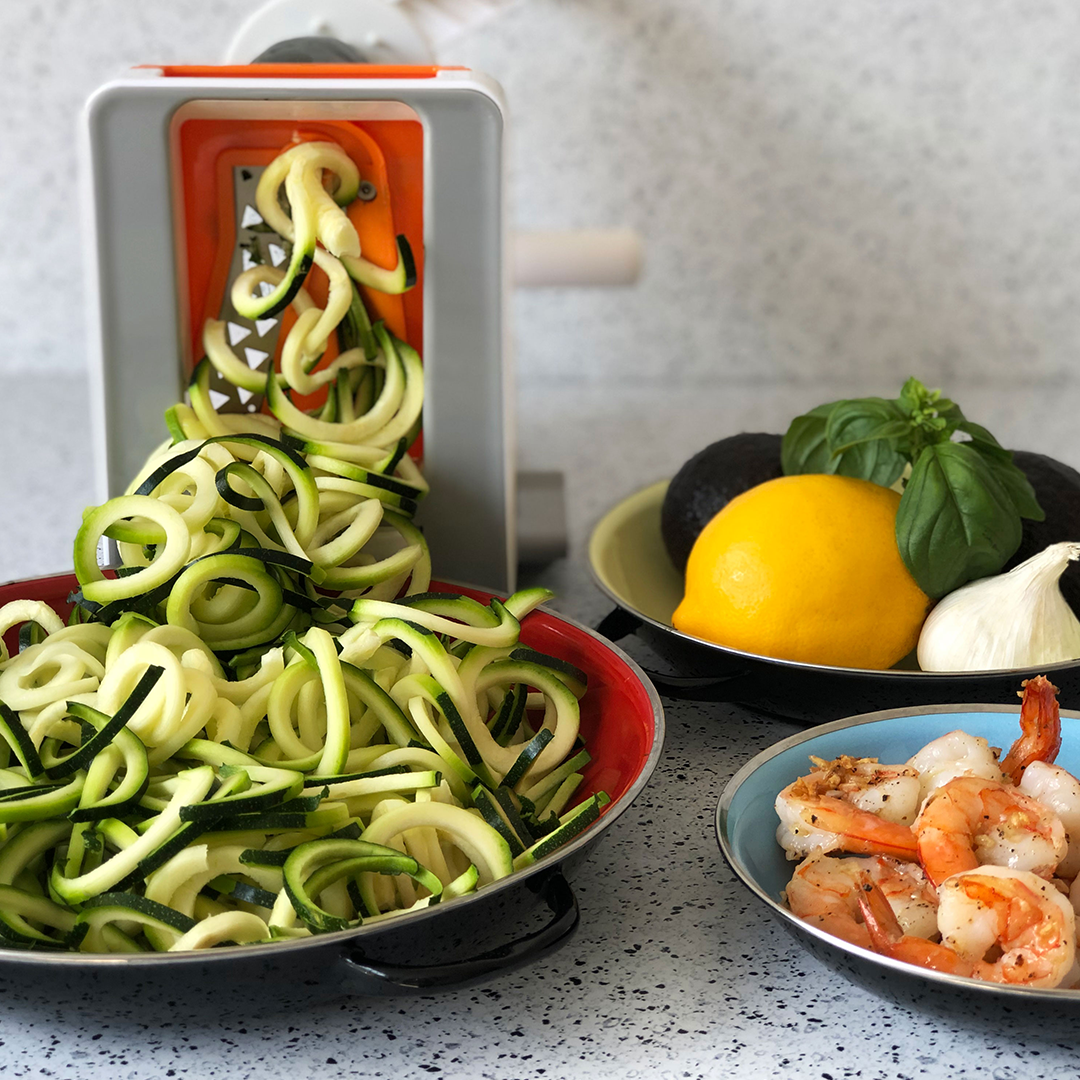 Zucchini Noodles with Avocado Pesto & Shrimp