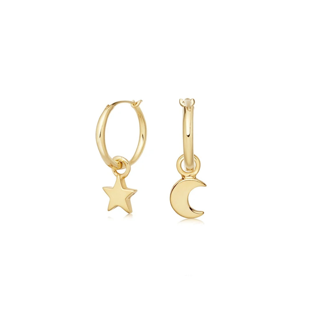 Missoma Gold Mini Star Moon Charm Hoop Earrings