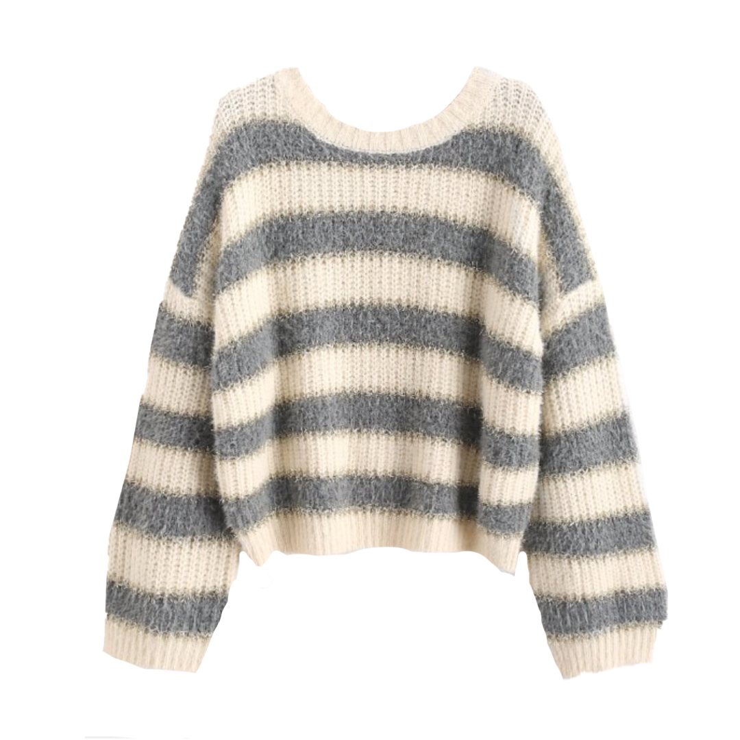 Drop Shoulder Metallic Stripes Pullover Sweater 
