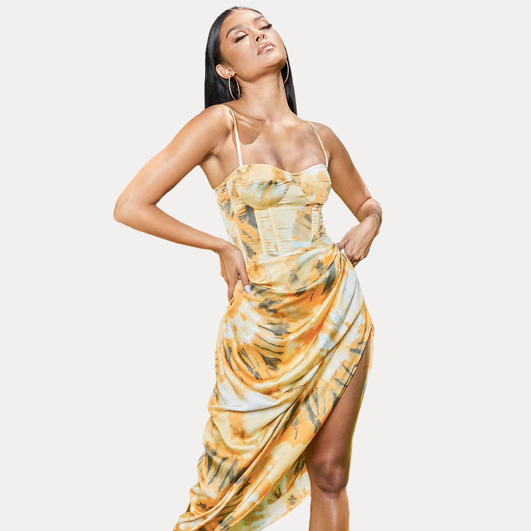 ORANGE TIE DYE PRINT STRUCTURED CORSET TOP